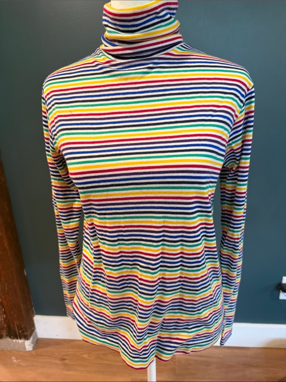 Vintage 70s/80s Butterscotch Multi-Color Rainbow Striped Turtleneck Top